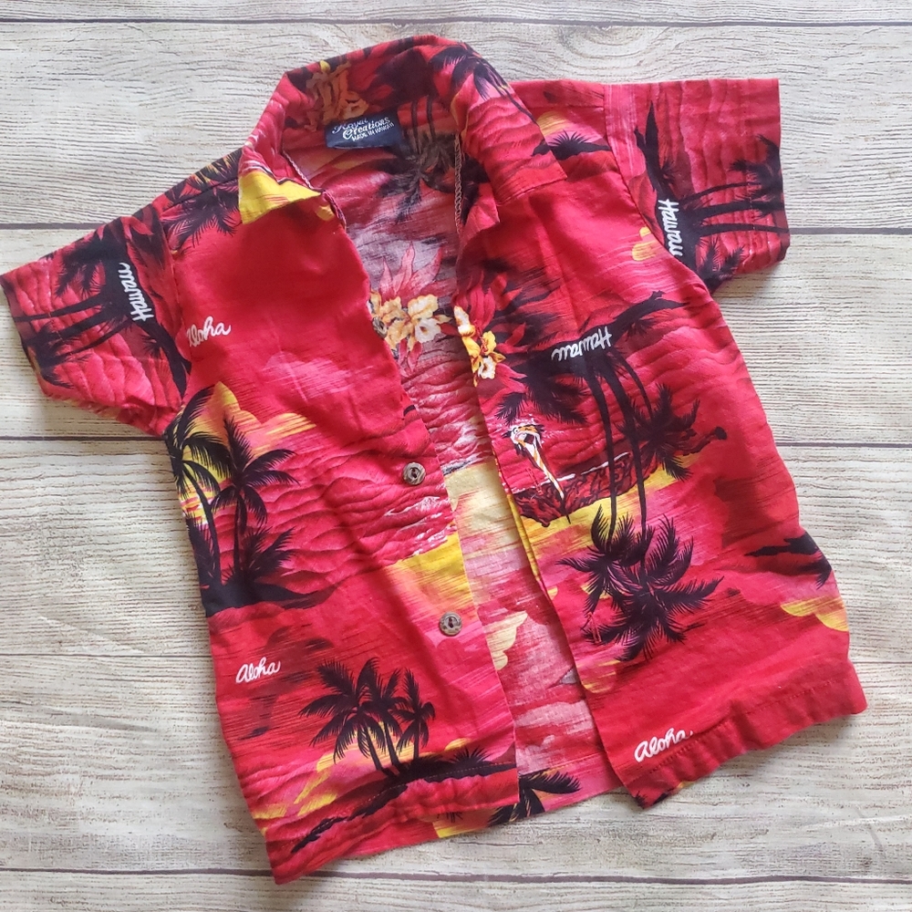 Kids' Red Hawaiian Aloha Button-Up Shirt